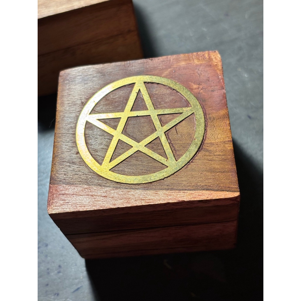 Small Acacia Wood Pentagram Jewelry Organizer